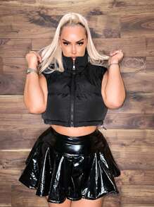 SHEIN SXY Plus Size Short Cut Padded Vest In Fall/Winter - Black - View 5