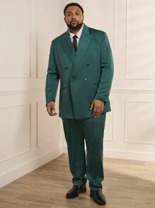 Manfinity VCAY Men's Plus Size Casual Lapel Double-breasted Suit Jacket & Pants Two-piece Set - Green - View 4