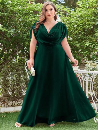 Plus Size Elegant Solid Color Ruffled Collar Chiffon Bridesmaid Dress