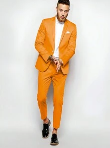 Manfinity AFTRDRK 男士純色單排釦西裝套裝(不含襯衫) - 橘色 - 查看 1