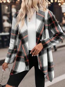 Chiquease Plaid Print Asymmetrical Hem Belted Coat - Multicolor - View 6