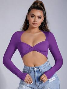 SHEIN SXY 女性打結短上衣 - 紫色 - 查看 4