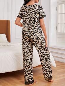 Women's Leopard Print Mesh Splicing Pajama Set - Multicolor - View 6