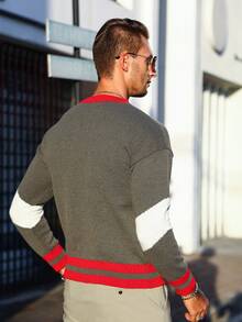 Manfinity Homme Men's Round Neck Color Block Sweater - Dark Grey - View 2