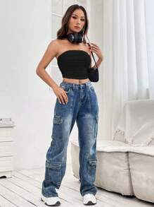 SHEIN EZwear Solid Tube Top - Black - View 4