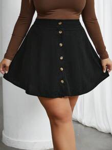 SHEIN Privé Große Größen Kord-Rock mit Knopfverzierung für Damen, Winter