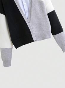 SHEIN Sudadera Tipo Cardigan Sin Botones Para Niña, Con Hombros Caídos Y Color Contrastante