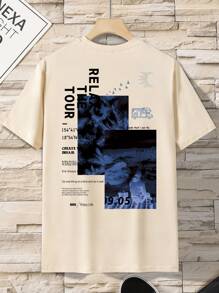 Manfinity Dauomo Men's Printed Short Sleeve T-shirt With Back Design - Khaki - View 1