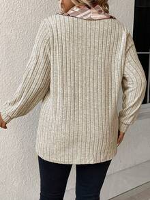 SHEIN LUNE 大尺寸格紋拼布抽繩領套頭衫 - 杏色 - 查看 2