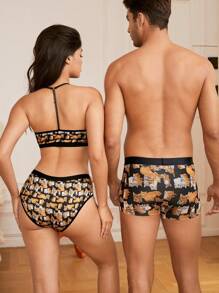 1pc Men's Cartoon Animal Printed Boxer Briefs - Black - View 2