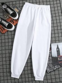 Manfinity Dauomo Nam Dây rút Đàn hồi Cổ tay áo Quần thể thao - trắng - Xem 2