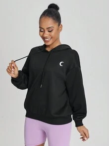 Threesuture Butterfly Print Drop Shoulder Hoodie - Black - View 4