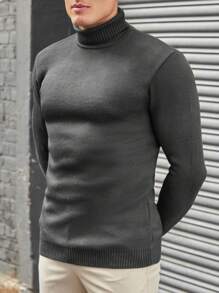 SHEIN Męski Prosty Jednolity kolor Wysoka Szyja Swetry , Wszechstronny