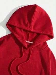 Men's Letter Print Hoodie Sweatshirt - Red - View 5