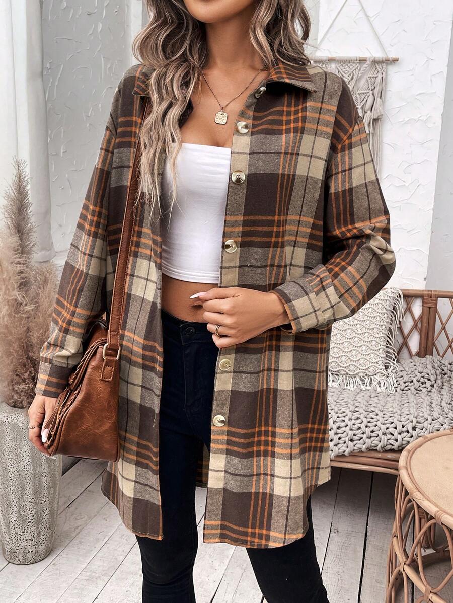 SHEIN LUNE Women'S Plaid Drop Shoulder Coat - Multicolor - View 1