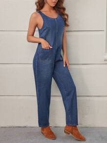 SHEIN LUNE Women's Denim Overalls - Blue - View 5