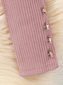 SHEIN Tween女孩荷葉邊細節鈕扣t恤 - 淺粉色 - 查看 3