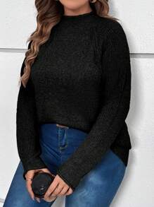 SHEIN LUNE Kích thước lớn Của phụ nữ Đứng cổ áo Tay Raglan Áo chui đầu Áo len - màu đen - Xem 4