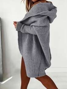 Autumn And Winter Women's Loose Hooded Cardigan Casual - Light Grey - View 4