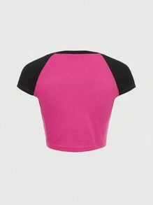 ROMWE Kawaii Star Pattern Raglan Sleeve T-shirt - Hot Pink - View 2