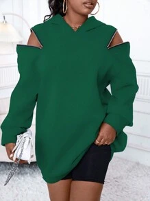 Maweii Plus Size Women'S Cold Shoulder Sweatshirt - Dark Green - View 1