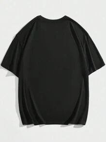 ROMWE MEN Men's Anime Print Round Neck Short Sleeve T-shirt - Black - View 2