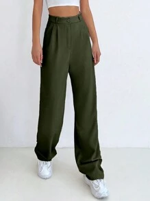 EURMUSE Women's Solid Color Pleated Suit Pants - Khaki - View 4