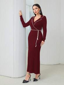 Modelyn Pearls Beaded Sweater Dress Without Belt