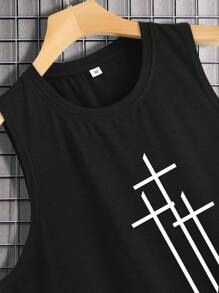 Manfinity Homme Áo ba lỗ không tay in họa tiết vui nhộn dành cho nam, dùng để tập luyện, bạn bè - màu đen - Xem 4
