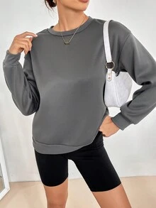 SHEIN Essnce Women's Drop Shoulder Sweatshirt With Digital Print - Dark Grey - View 4