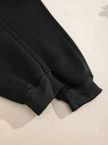 SHEIN EZwear Quần nỉ lót nhiệt in chữ cho nữ - màu đen - Xem 4