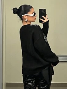 SHEIN ICON Extra-loose Fit Women's Sweater With Human Body Pattern - Black and White - View 2