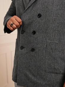 Manfinity VCAY Plus Size Men's Loose Dual-Breasted Woven Casual Blazer, For Fall Winter - Dark Grey - View 3