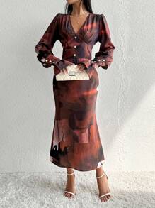 SHEIN Clasi Women's Tie Dye Ruffle Sleeve Dress - Multicolor - View 6