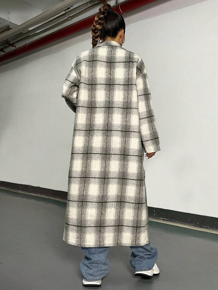 Women's Long Plaid Woolen Overcoat Fall Cloth For Women