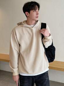 DAZY Men's Solid Color Drop Shoulder Hoodie - Apricot - View 4