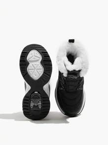 Fashionable Color-block Boys' Snow Boots With Comfortable Flat Sole, Warm Plush Lining And Rotating Buckle - Black - View 6