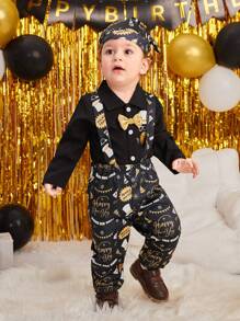 Baby Boys' Shirt Jumpsuit And Overalls Set, Perfect For Parties And Celebrations, Autumn And Winter - Black - View 3