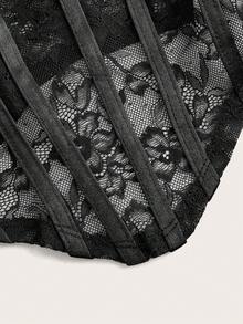 SHEIN ICON 夏季女士蕾絲拼接背心 - 黑色 - 查看 4