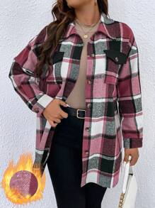 Calvaya Hơn Kẻ sọc Thả vai Túi có nắp Áo khoác - Đỏ - Xem 1