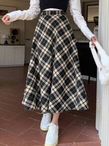 DAZY 女式格子a字裙 - 棕色 - 查看 1