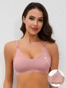 SHEIN 母親孕婦前開口餵奶胸罩，帶貝殼邊緣 - 藕粉色 - 查看 7