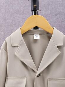 SHEIN Unisex Baby Solid Color Lapel Coat Wide-leg Trousers Two-piece Set - Apricot - View 11