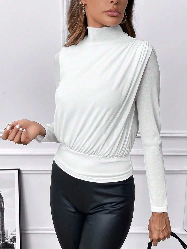 Women's Stand Collar Solid Color Top