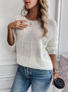 SHEIN LUNE Màu thuần Thả vai Áo len - trắng - Xem 1