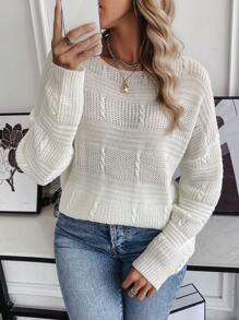 SHEIN LUNE Màu thuần Thả vai Áo len - trắng - Xem 5