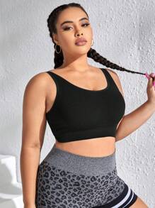 Easithlete Plus Solid Crop Sports Bra - Black - View 6