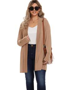 Plus Button Detail Cardigan - Camel - View 5