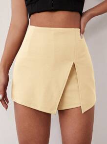 SHEIN SXY Solid Color Split Hem Skorts - Apricot - View 1