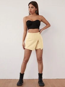 SHEIN SXY Solid Color Split Hem Skorts - Apricot - View 3